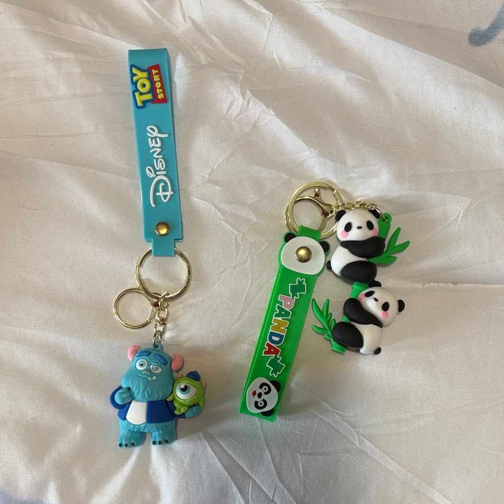 Disney Keychain and Panda Green Keychain Set